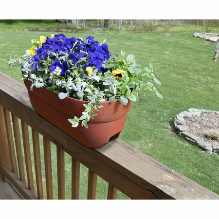 Bloomers Railing Planter with Drainage Holes, 24in Weatherproof Resin Planter, Terracotta 2441-1